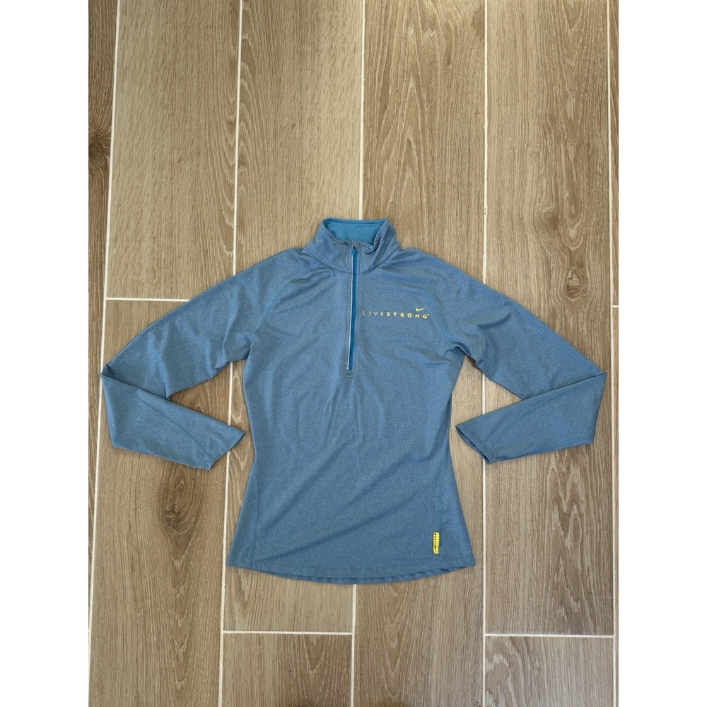 Nike Livestrong 1/4 Zip Jacket Womens Small Blue‎ Lightweight Pullover Running